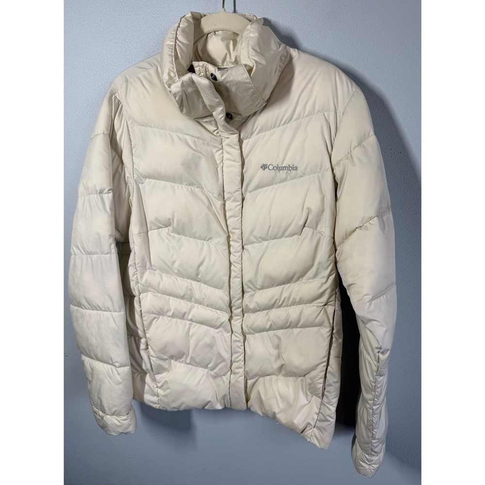 Columbia Womens Jacket Size M Cream Puffer Quilted Full Zip Gorpcore Winter Snow